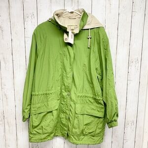 London Fog Hooded‎ Windbreaker Women Size L Green Parka Rain Jacket Lightweight